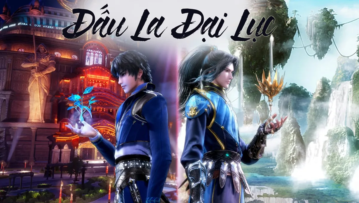 Soul Land promotional artwork showing Tang San as a 3D character in two fantasy settings